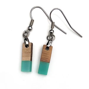 Silver Wooden & Resin Earrings with Stainless Steel Hooks -- Minimalist / Geometric Earrings
