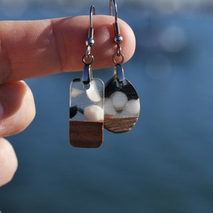 Silver Wooden & Resin Earrings with Stainless Steel Hooks -- Minimalist / Geometric Earrings
