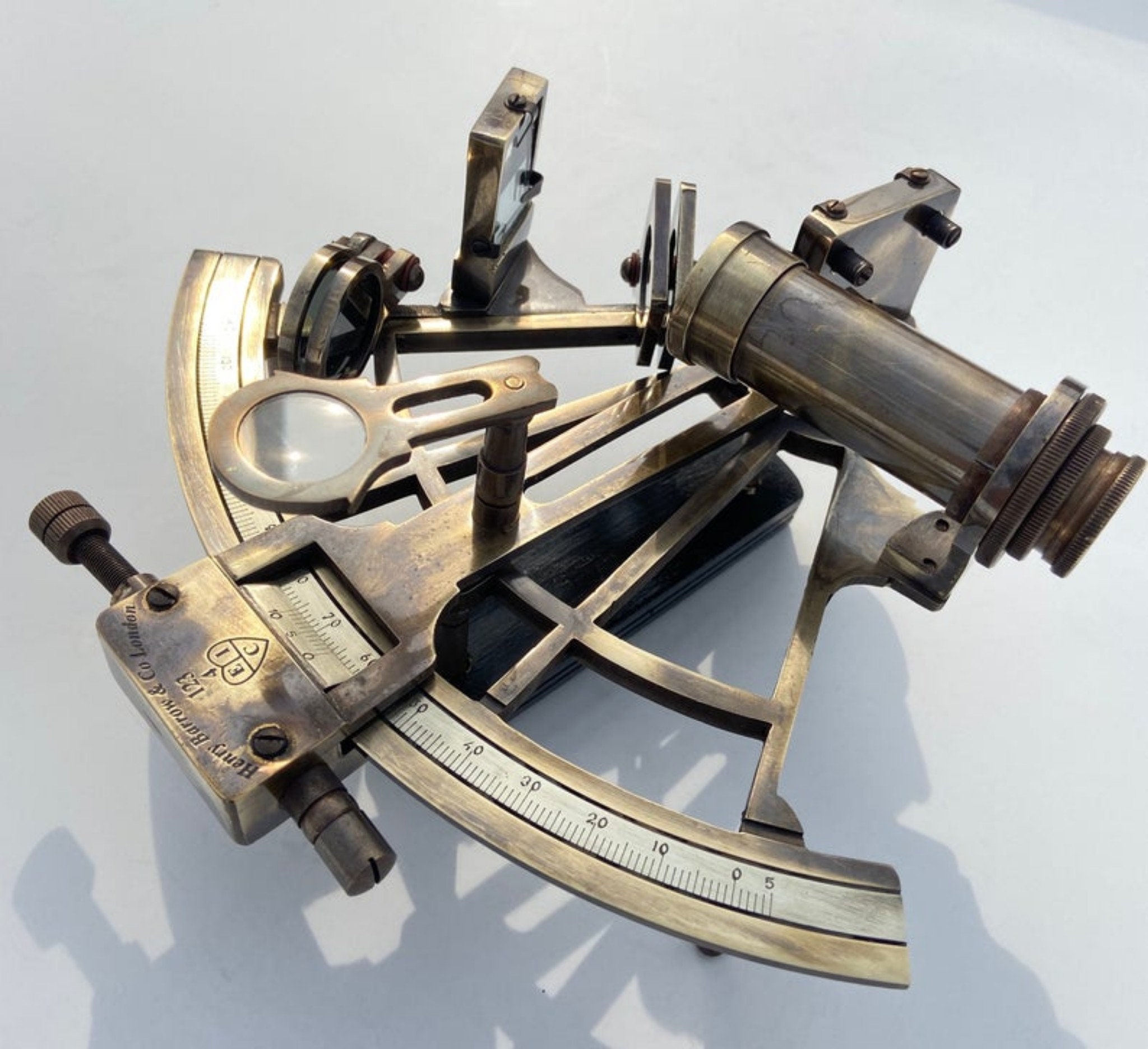 Brass Nautical Sextant With Wooden Box, Kelvin & Hughes 1917 London Sextant For Mariners Surveyors, Navigation Ship's Instruments Vintage