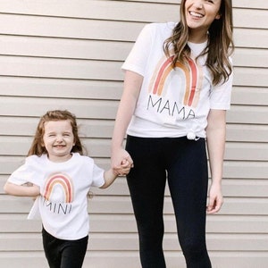 Matching Mommy and Me Shirts Mama Mini retro rainbow shirts baby ONESIE® cute baby Outfit Minimalist Baby Clothes new Mom Daughter Gift idea