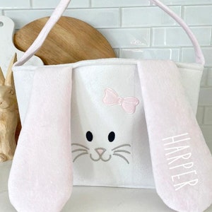 Custom easter basket personalized easter bag monogrammed bunny basket kids egg hunt easter gift basket with name easter bucket
