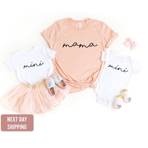 Mama and Mini Outfit-Mommy and Me Matching Minimalist Set-Mama and Mini Peach T-shirt and White baby onesie®-Cute chic Baby Gift