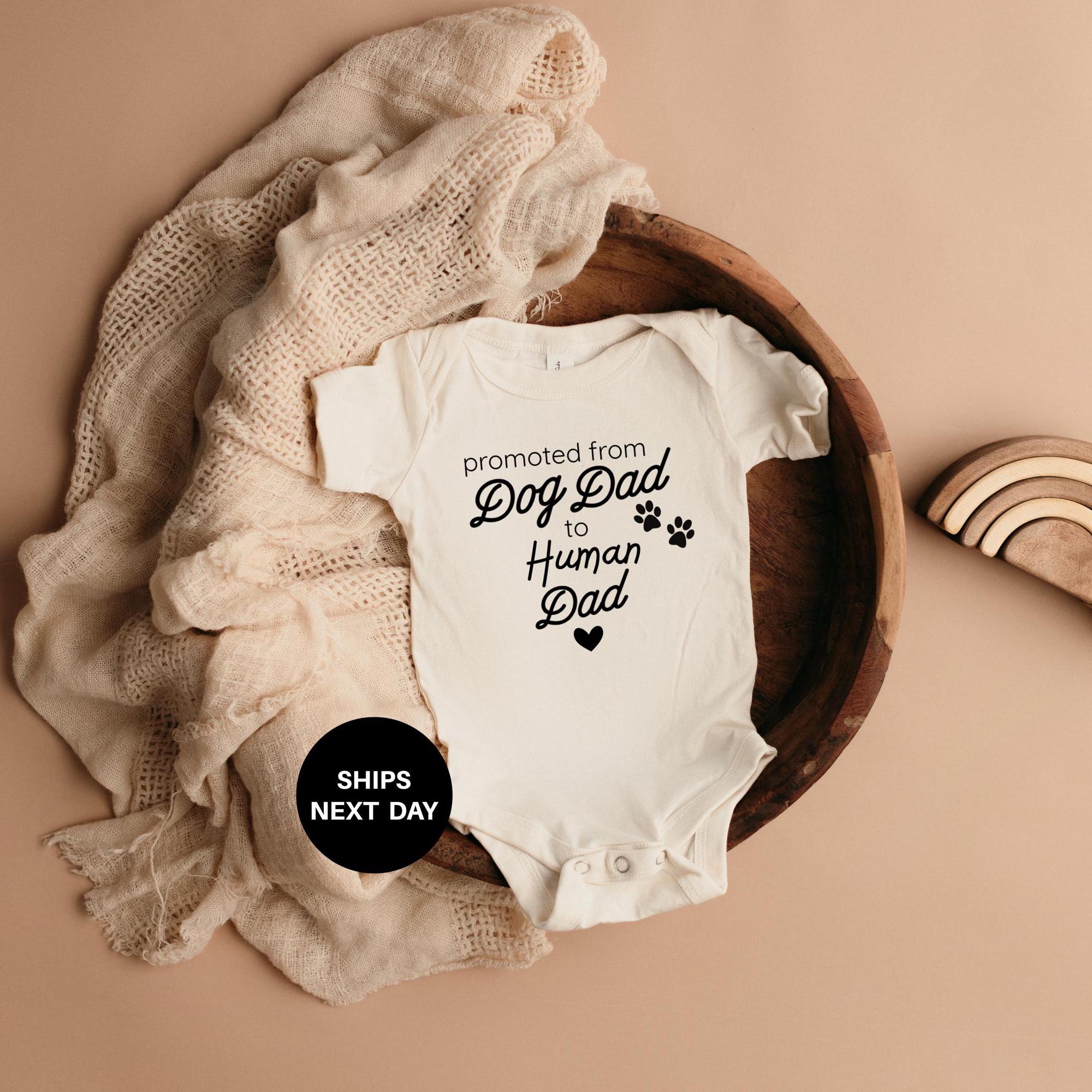 Promoted From Dog Dad to Human Dad Baby Pregnancy Reveal Announcement Idea  Gift for Husband Funny Dog Dad Announcement Custom Baby Shirt - Etsy Israel, image size:2000x2000