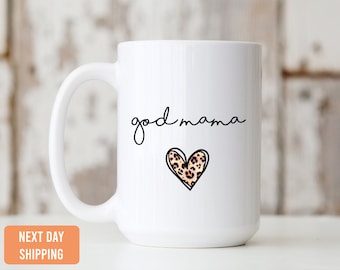 Godmama Leopard Heart Mug-Cute Chic Leopard Mug-God mother Mug-Leopard Cup-Godmother gift-Mama coffee mug-godmother gift-Leopard mug