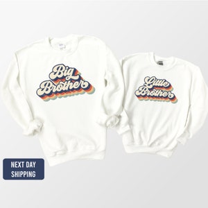 Retro Big Brother and Little Brother Matching Sweatshirt Outfit-Vintage Sweater-Retro Brothers Sweater-Pregnancy Announcement-big bro gift