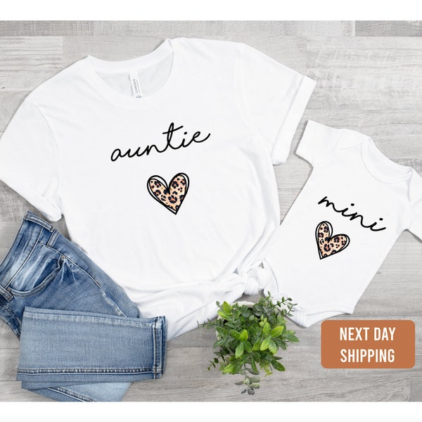 Auntie and Mini Leopard Heart Outfit-Auntie and Me Matching Leopard Set-Mama and Mini T-shirt and baby onesie®-chic niece Gift-Aunt shirt