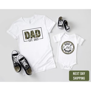Daddy and Me Matching Set-Dad EST 2025 and Dad&#39;s Little Man Camouflage T-shirt and baby ONESIES® -Fathers Day Gift-Little Man Camo ONESIES®
