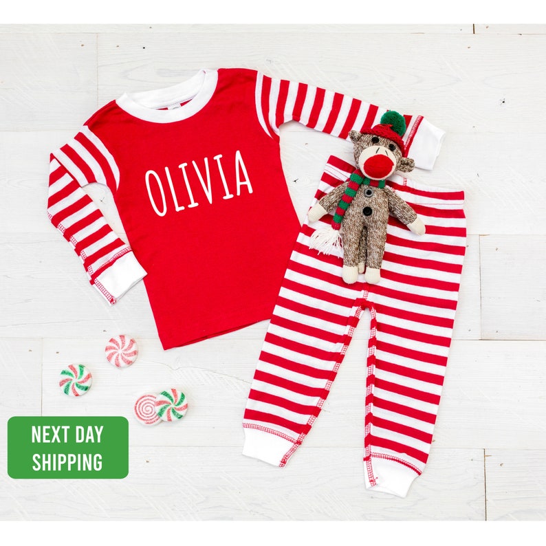 Christmas Pajamascustom Name Pajamaspersonalized Kids Etsy