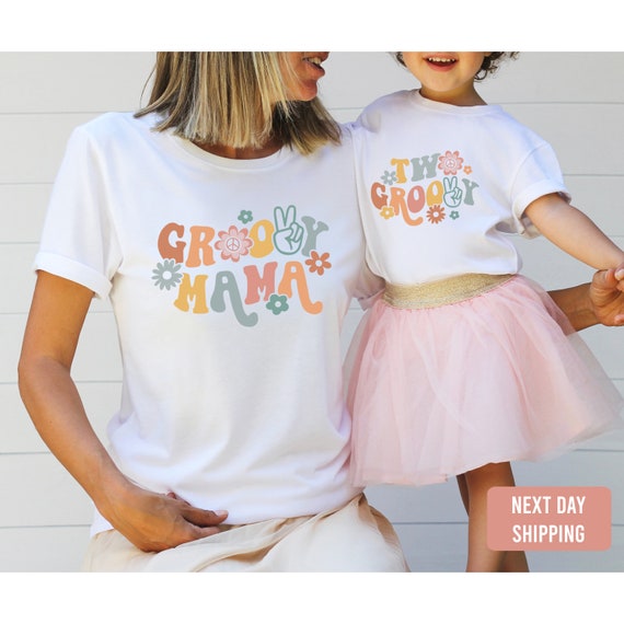 Mommy and Me Retro shirts-Groovy Mama Groovy one Matching Set-Two Groovy Birthday Mama and Mini-Baby 2nd birthday-Matching birthday shirts