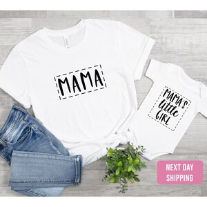 Mama and Mama&#39;s Little Girl Matching Set-Mama T-shirt and Mama&#39;s Girl baby onesie®-Minimalist Baby shower gift-Mom and Daughter outfit