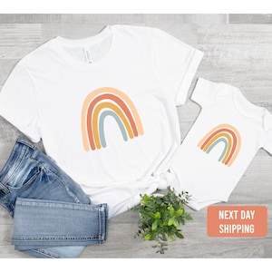 Mommy and Me Matching Rainbow Set-Mama and Mini T-shirt and baby onesie®-Boho Chic Rainbow Outfit-Minimalist Baby Clothes-Mom Daughter Gift