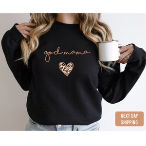 God Mama Sweatshirt-Godmama Leopard Heart Sweatshirt-Leopard God mother Sweater-Godmama Sweater-God mother Crewneck sweatshirt-Gift for Aunt