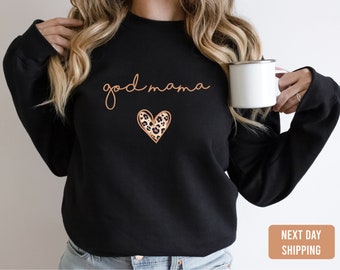 Godmama Sweatshirt-Godmama Leopard Heart Sweatshirt-Leopard Sweater-Godmother Sweater-God mother Crewneck sweatshirt-Gift for Aunt-Sweater