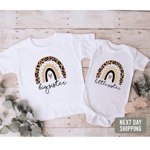 Big Sister and Little Sister Matching Outfit-Leopard Rainbow Sister Onesie® and Shirt-Boho chic baby gift-Pregnancy Announcement