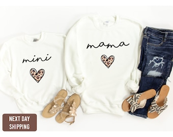 Mama and Mini Sweatshirt-Leopard Heart Sweatshirt-Mommy and Me Matching Leopard Sweater-Mama Sweater-Mini Sweater-Mama Crewneck sweatshirt