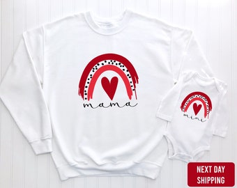 Mama and Mini Sweatshirt and onesie®-Valentine Rainbow Sweatshirt-Mommy and Me Matching-Mama Sweater-Mini onesie®-Crewneck sweatshirt