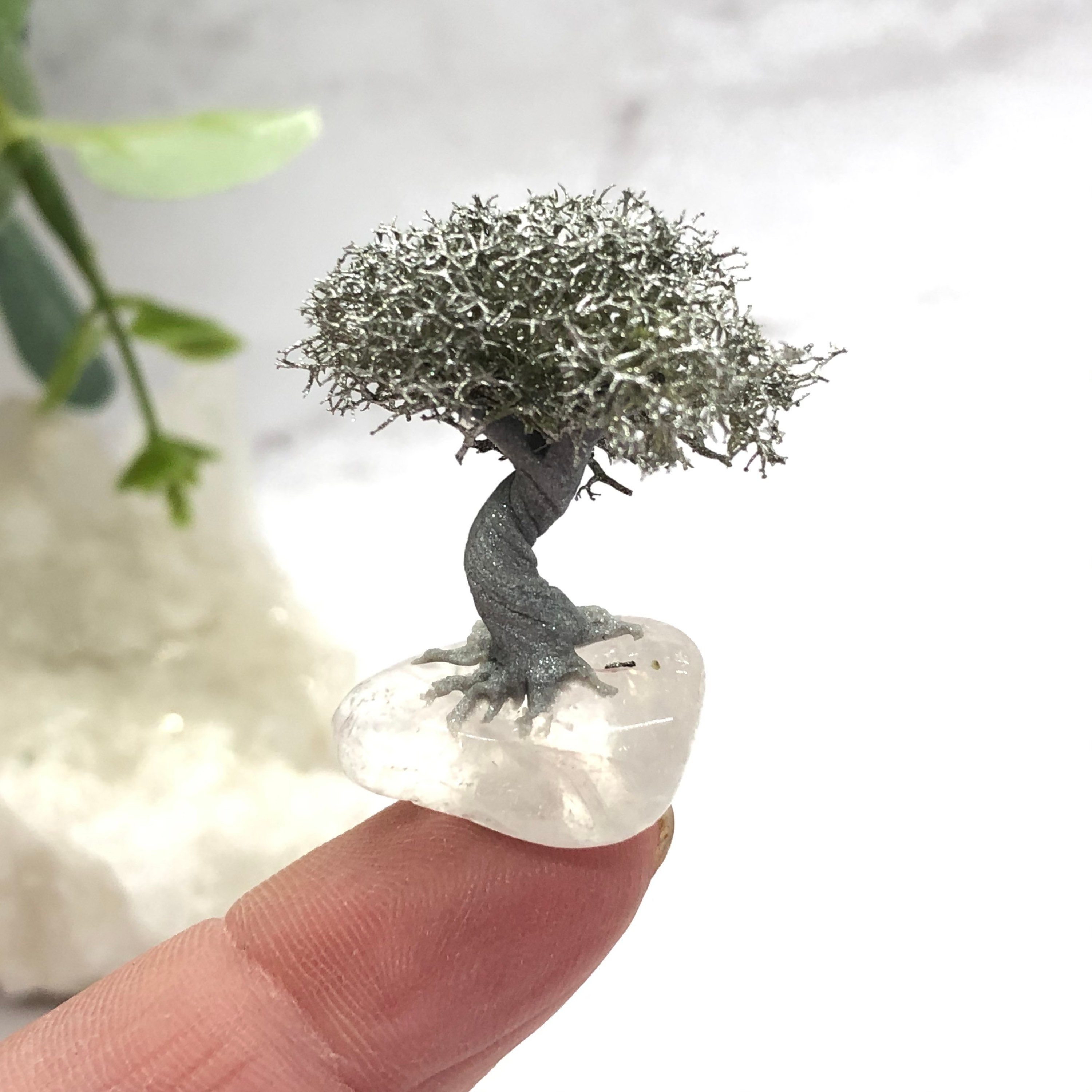 Teeny Tiny SILVER Bonsai Tree on Quartz Crystal in Glass Jar Etsy