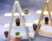 Tiny A Frame Ladder Shelf White or Natural Wood Miniature Plant Stand Wooden Display 3 Shelves Mini Desk Accessory Dollhouse Furniture