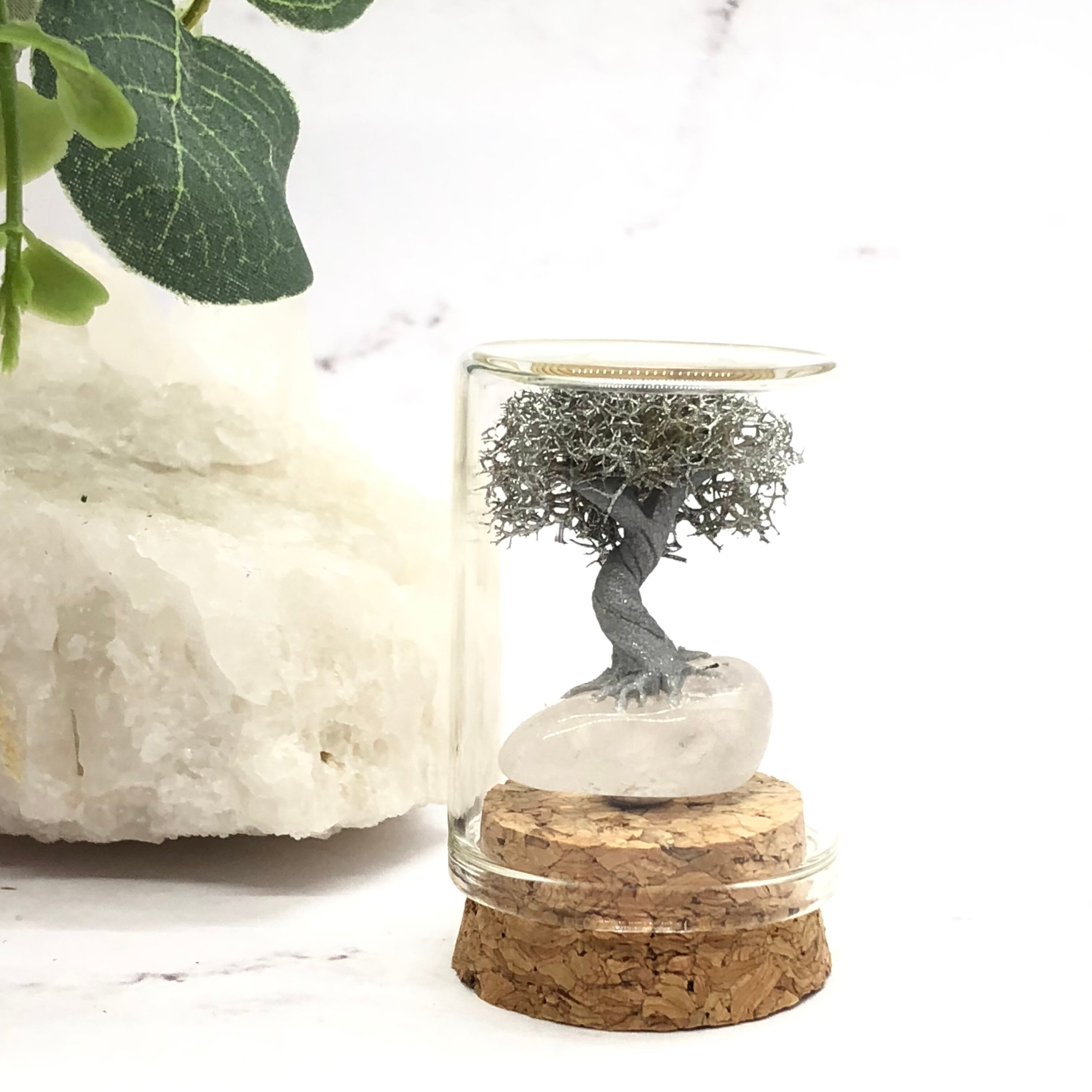 Teeny Tiny SILVER Bonsai Tree on Quartz Crystal in Glass Jar Etsy