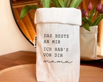Bloemenmandje als Moederdagcadeau | Linnen vaas met tekst | Tafeldecoratie voor Moederdag | Boho cadeaus voor mama