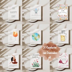 50 biglietti di auguri di compleanno da stampare – Biglietti pieghevoli da scaricare in PDF – Biglietti digitali da stampare – Biglietti di auguri di compleanno stampabili – Set di biglietti fai da te