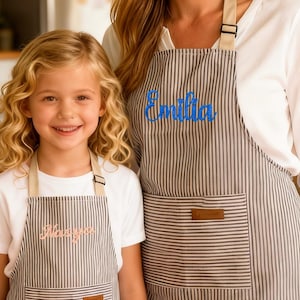 Gepersonaliseerde geborduurde schort met naam, kook-bakschort kinderen/volwassene naam, aangepaste thuis- of studioschort, cadeau voor liefhebbers van ambacht, kinderschort