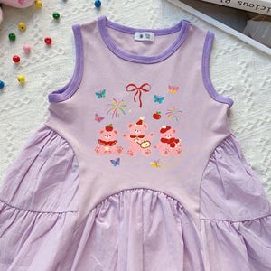 Cute bear Toddler Dress—fireworks-bow-butterfly, KIDS dress,Girls Gift,Baby Girl Dress,Girl&#39;s Birthday Dress,Pretty girl outfit