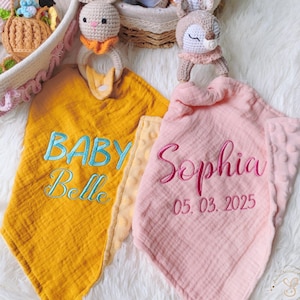 Embroidered Name Comforter with Toy,Baby Comforter,Personalised Baby Comforter，Baby  Comfort Towel, Baby Shower Gift，Baby Newborn Gift