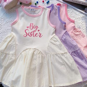 Embroidered Big Sister Toddler Dress ,PersonalizedBig Sister Dress for Baby Girl, Girls Outfit for Ages 1–7,Girls Dress,Girls Birthday Gift