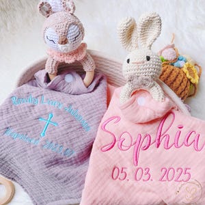 Name &Date Baby Comforter，Embroidered Baby Comforter with Toy，Personalised Baby Comforter，Baby  Comfort Towel, Baby Shower Gift，Newborn Gift