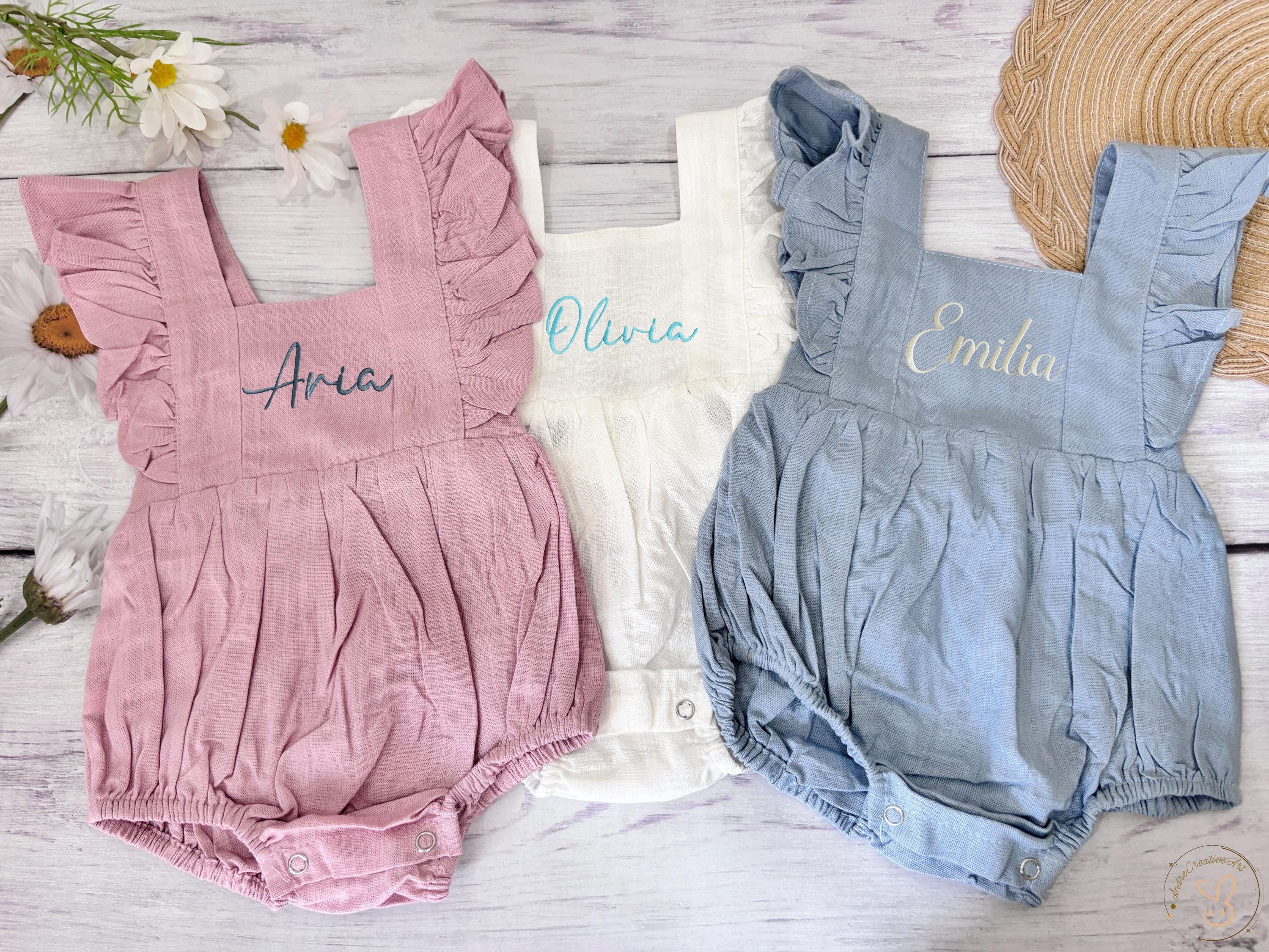 Baby Summer Romper,personalized Baby Muslin Romper With Name,ruffle ...