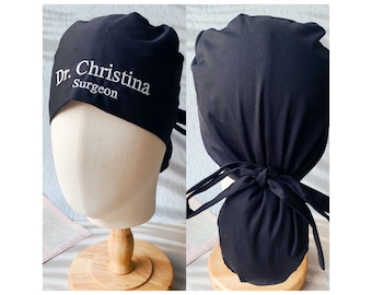 Gorro quirúrgico personalizado, gorro médico con cola de caballo, gorro dental, gorro médico bordado con nombre, regalo para enfermero/a, anestesista/médico.