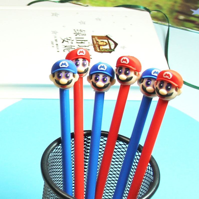 Creative Pen,Novelty Gift,Kawaii Pen Stationery,Kids Gifts 2PCS Super Mario Gel Pen,Cartoon Gel Pen,Writing Signing Pen,0.5mm Black Ink