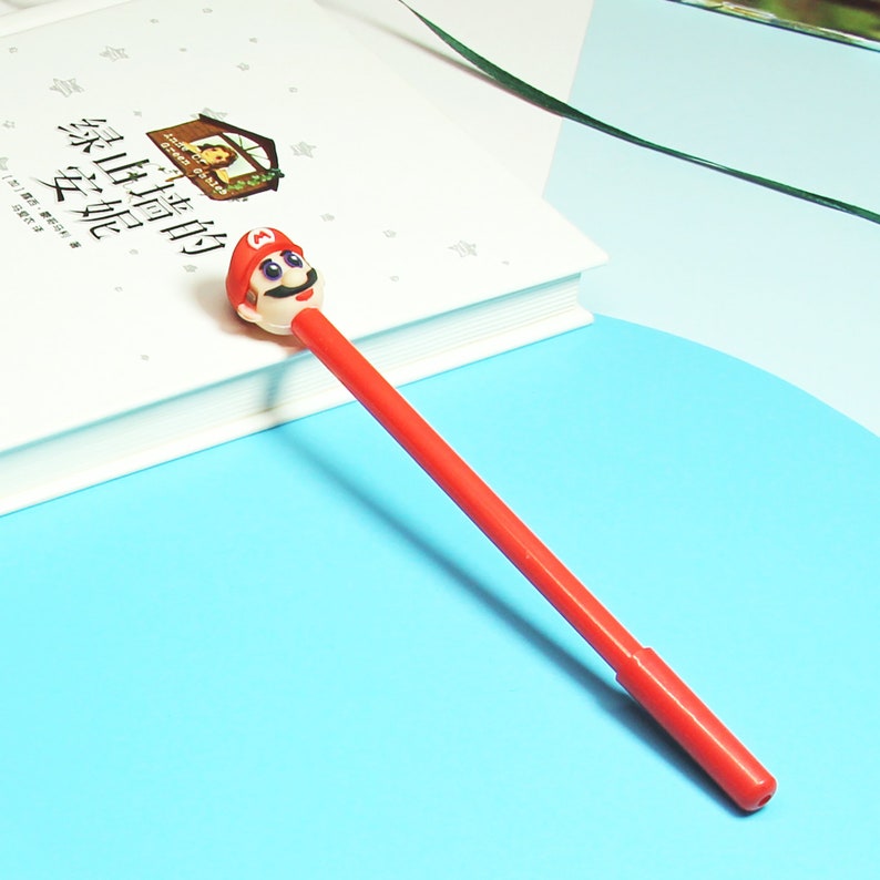 Creative Pen,Novelty Gift,Kawaii Pen Stationery,Kids Gifts 2PCS Super Mario Gel Pen,Cartoon Gel Pen,Writing Signing Pen,0.5mm Black Ink