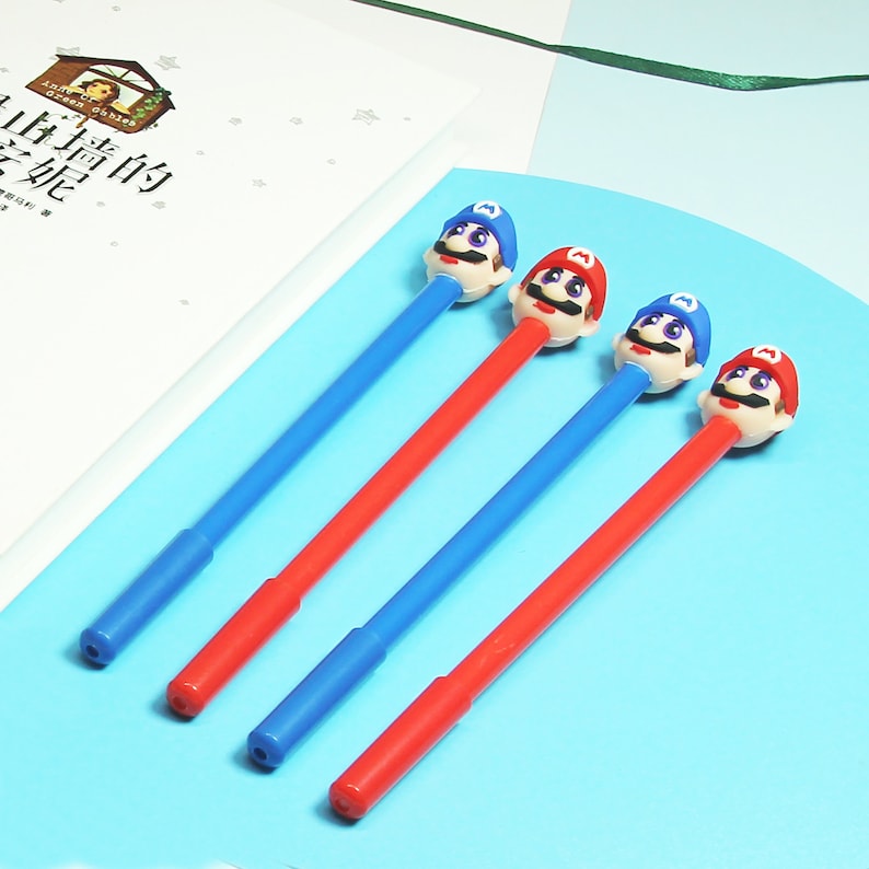 Creative Pen,Novelty Gift,Kawaii Pen Stationery,Kids Gifts 2PCS Super Mario Gel Pen,Cartoon Gel Pen,Writing Signing Pen,0.5mm Black Ink