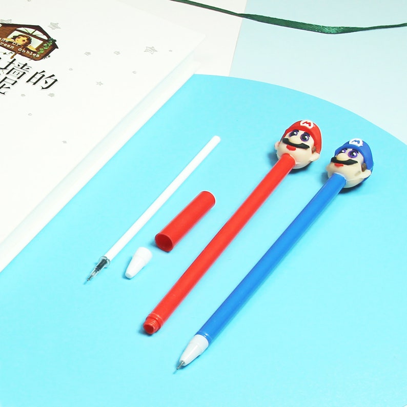 Creative Pen,Novelty Gift,Kawaii Pen Stationery,Kids Gifts 2PCS Super Mario Gel Pen,Cartoon Gel Pen,Writing Signing Pen,0.5mm Black Ink