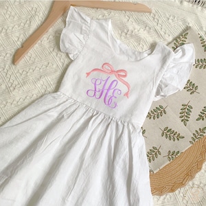 Personlized Monogrammed Girls Name Dress,Custom Embroidered Name Toddler Dress with Bow, Kids  Dress,Gift for Baby Girl,Birthday Gift
