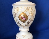 White gold Hollywood Regency mid century vintage lamp. White Opalescent glass and brass base.