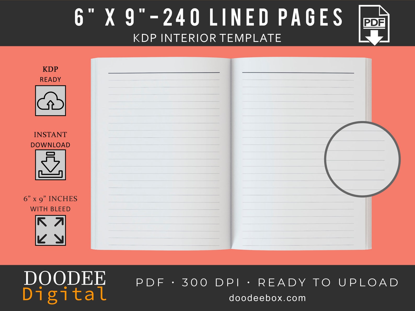 6 x 9 Lined KDP Interiors Line Notebook Amazon KDP Etsy