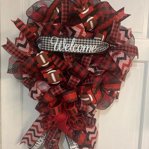 Red and Black Sports wreath, Red and black football wreath, deco mesh wreath