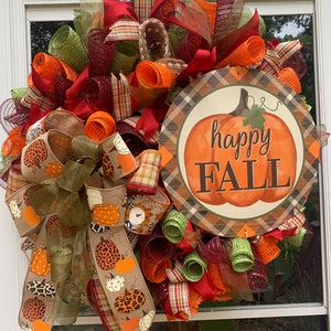 Happy Fall wreath, fall decor, Autumn wreath, Handmade wreath, Housewarming gift, thank you gift