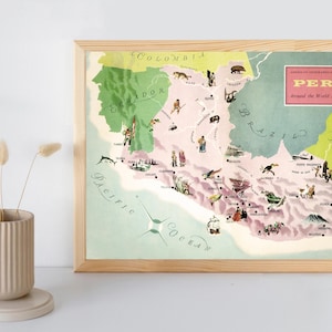 Two Vintage Peru Maps | Peruvian Art Prints | Pastel and Bold Map Prints | Two Downloadable Antique Art Prints of Peru