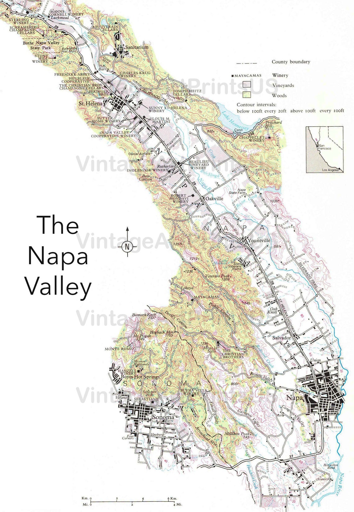 Napa Valley Wine Map - INSTANT DOWNLOAD - Vintage Wall Decor - Digital ...