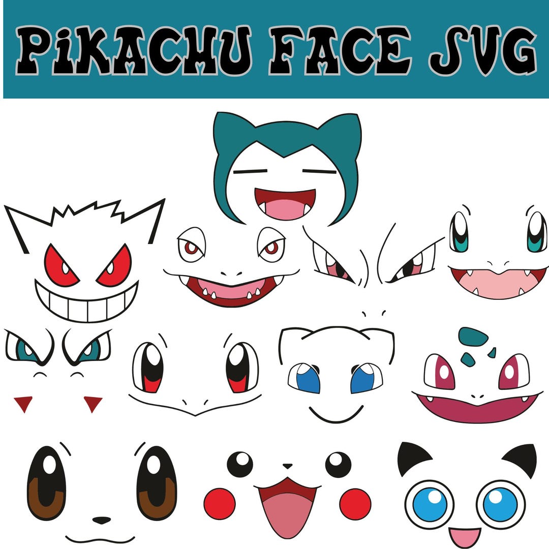 12 Pikachu Face Svg Bundle,pokemon Face Svg,shirt Design,pikachu Eyes,printable Png,cut File for ...