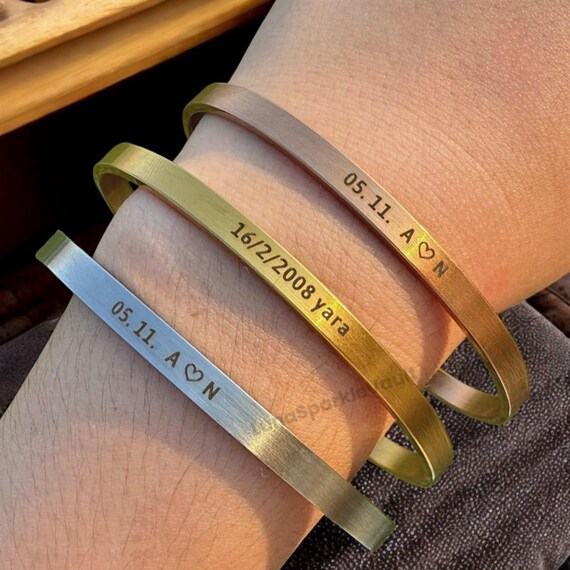 18K Gold Vermeil Handwriting Bracelet Engraved Bangle