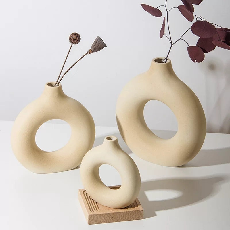 Ceramic Donut Vase Boho Home Decor Circular Vase - Etsy