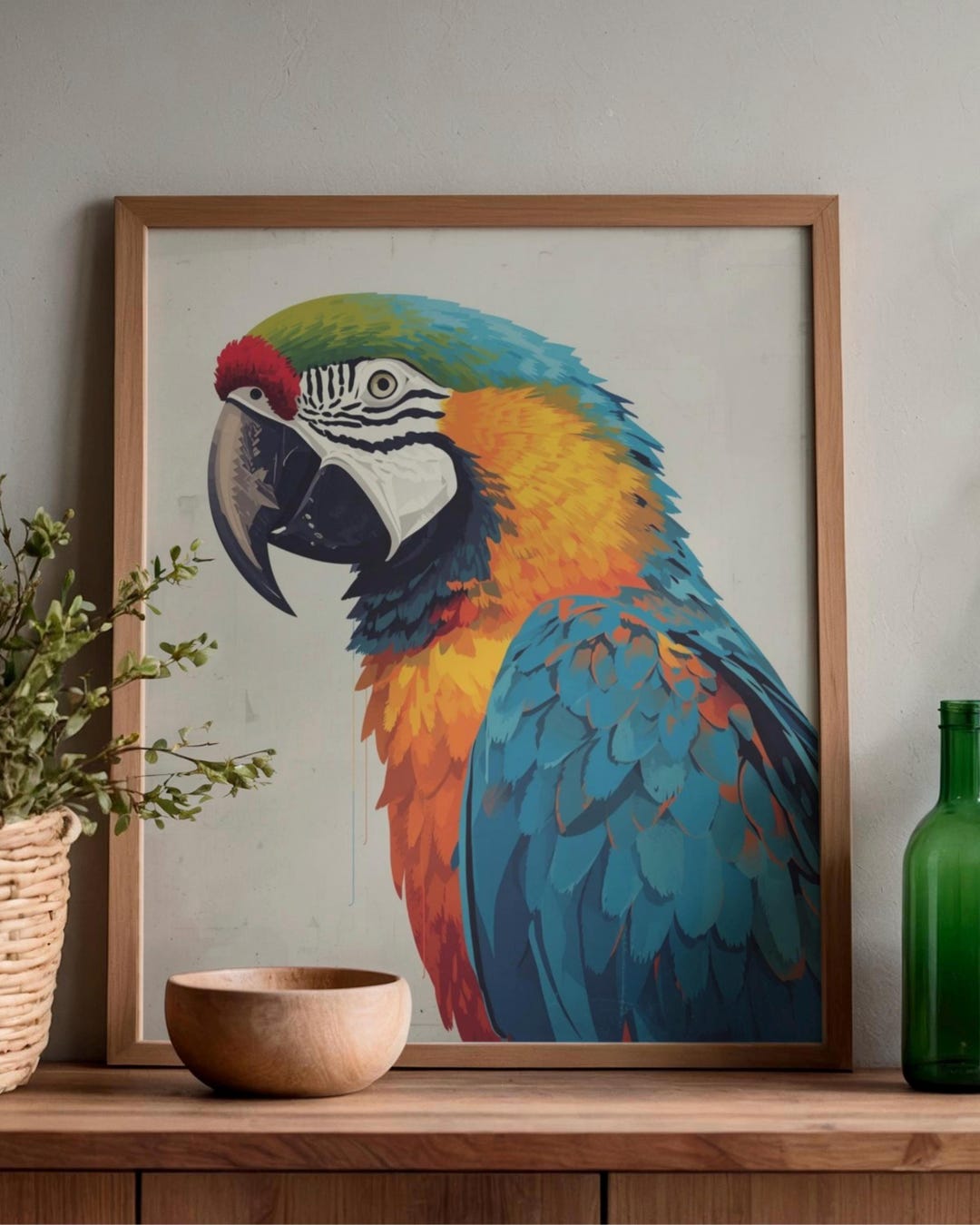 Blue and Gold Macaw Art Print, Tropical Parrot Portrait (digital ...