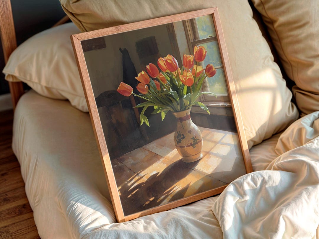 Impressionist Tulip Still Life Art Print, Sunny Floral Decor (digital ...
