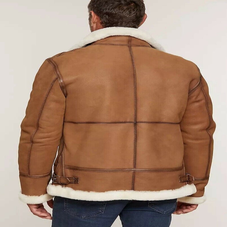 Men/'s Aviator Original Sheepskin Leather Shearling Bomber Flying Jacket Brown Jacket