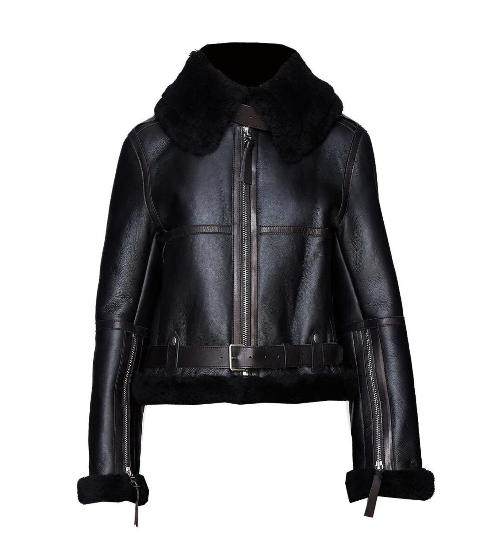 Womens Leather Aviator Jacket Black Real Sheep Skin Handmade | Etsy